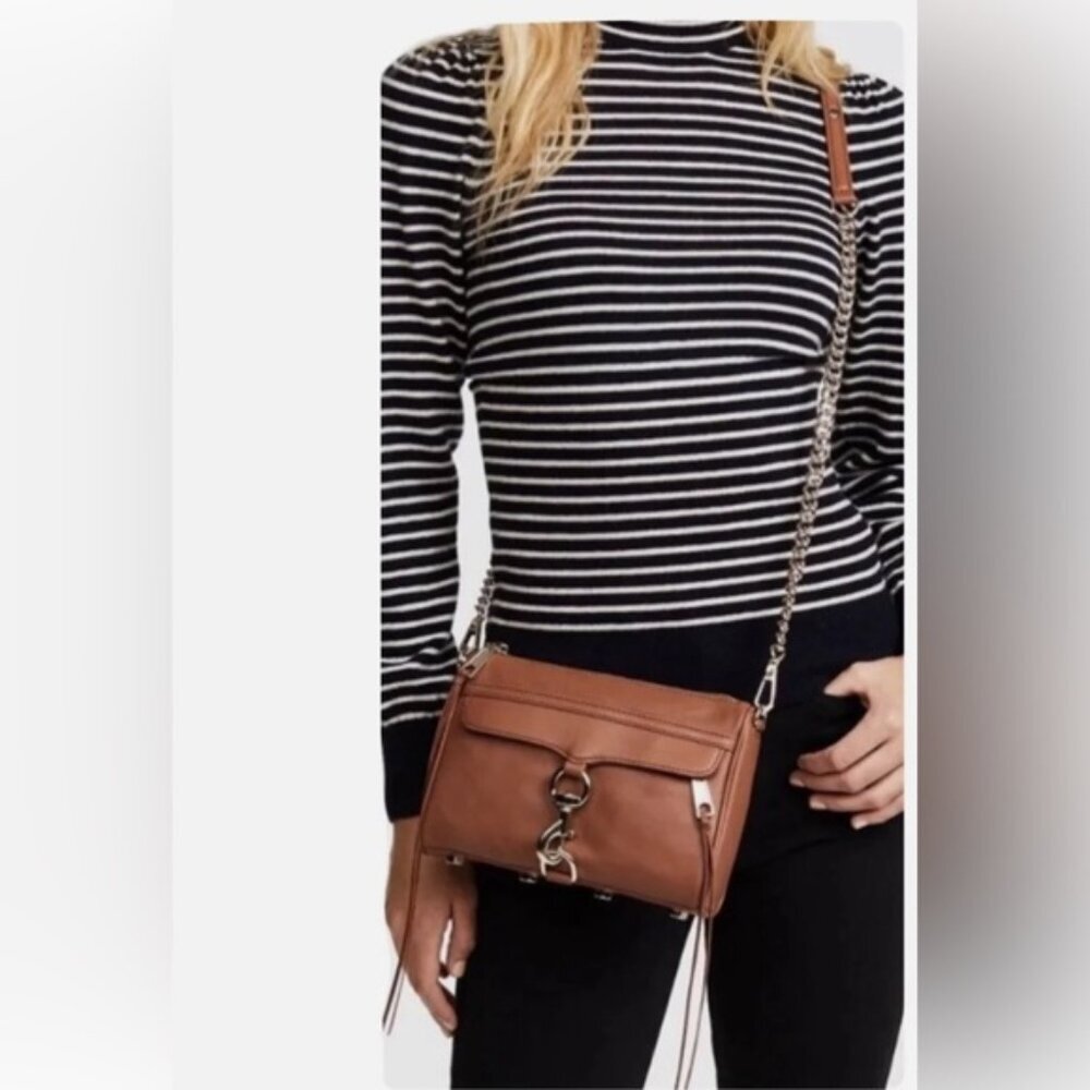 Rebecca Minkoff Mini MAC Leather Crossbody Bag Shoulder Chain Strap Tan Zip Tote
